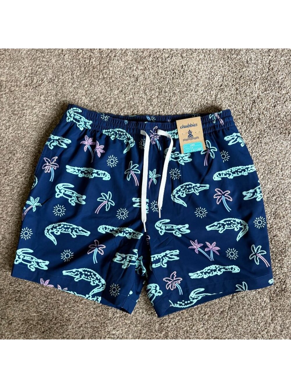 Chubbies Lined Classic Swim Trunk The Neon Glades Large NWT